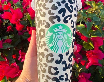 Leopard Print Tumbler l Black Glitter Tumbler | Custom Cheetah Print Tumbler