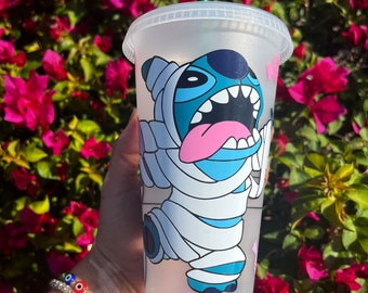 Personalized Cute and spooky Stitch in a Mummy Costume Starbucks Cup