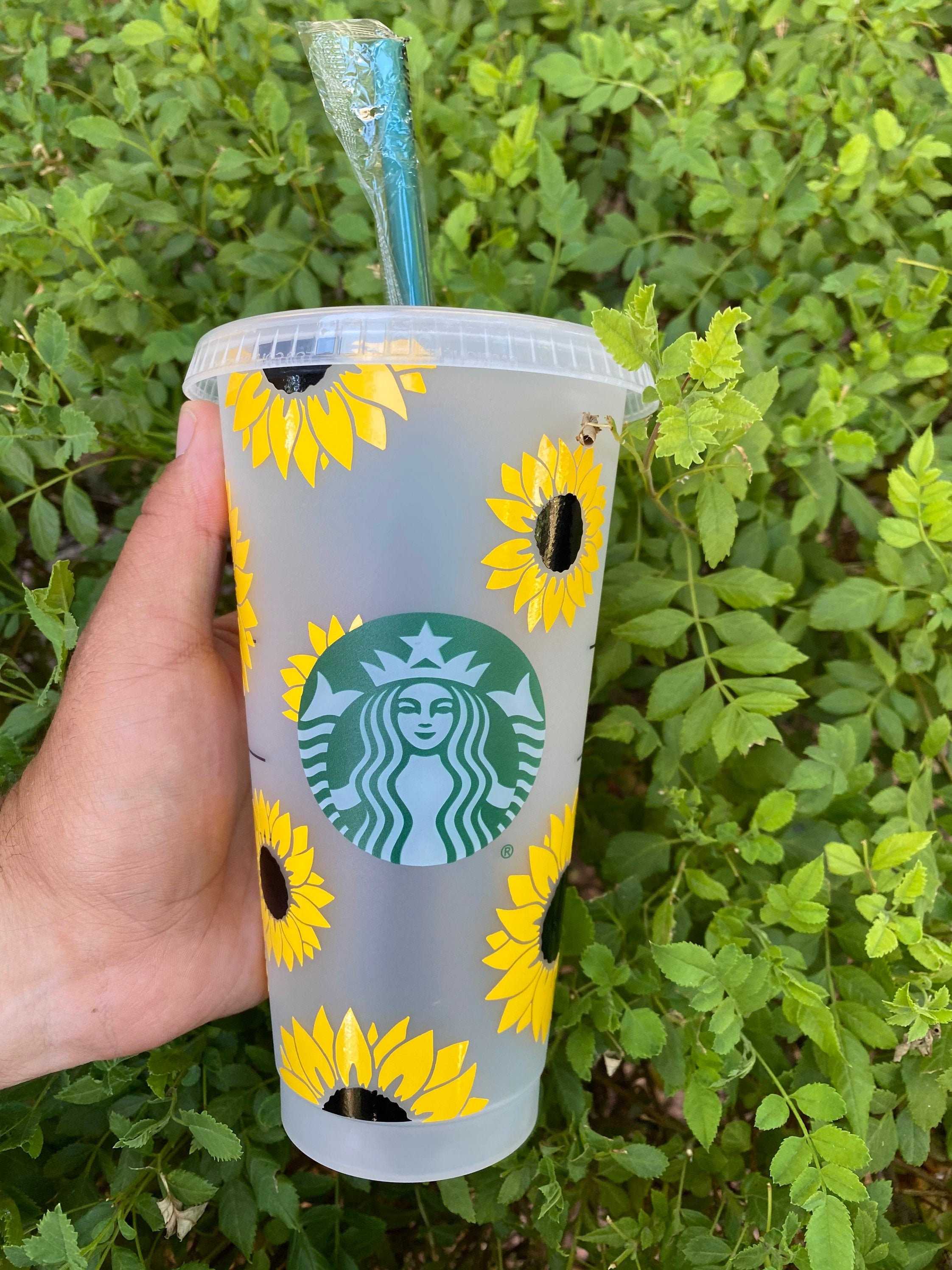 Yellow sunflower Personalized Venti Starbucks cold cup.