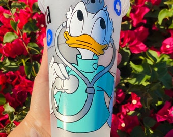 Donald Duck Nurse/Doctor Scrubs Reusable Starbucks Cold Cup