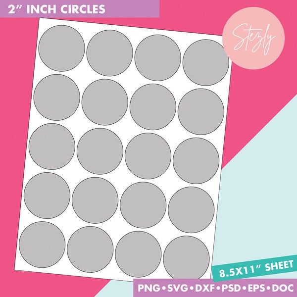 2 inch Circle Template, Circles Template, Stickers Template, Design Template, Paper Size 8.5"x11", Microsoft Word, Psd, Png, Svg, Eps, Dxf