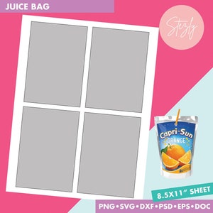 Capri Sun Juice bag Template, Capri Sun Template, Juice Bag Labels, Paper Size 8.5&quot;x11&quot;, Microsoft Word, Psd, Png, Svg, Eps, Dxf