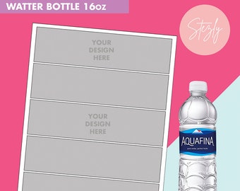 Water Bottle 16oz Template, Stickers Template, Design Template, DIY, Paper Size 8.5"x11", Microsoft Word, Psd, Png, Svg, Eps, Dxf