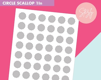 1 inch Circle Blank Scallop Template, 25 mm Round Scallop Sticker Collage, 1" Multipurpose Labels, DIY Design, Psd, Png, Svg, Dxf, Eps Files