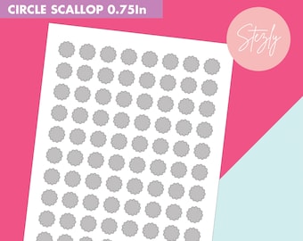 0.75 inch Circle Scallop Blank Template, 19 mm Round Scallop Sticker Collage, 0.75" Multipurpose Labels, Psd, Png, Svg, Dxf, Eps Files
