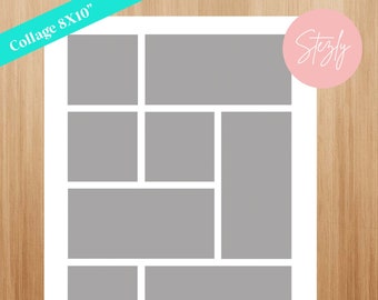 Photo Collage Template - 8x10 - Photography Display Tool - Adobe Photoshop Collage With Text - Layered .PSD Files - T2 - Photoshop File