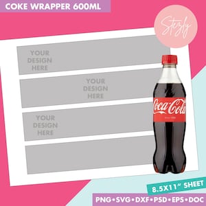 Coke label Template, Blank template, PSD, PNG, Microsoft Word Doc Formats, 8.5x11&quot; sheet, Custom Coke wrap 600ml, Coke label files
