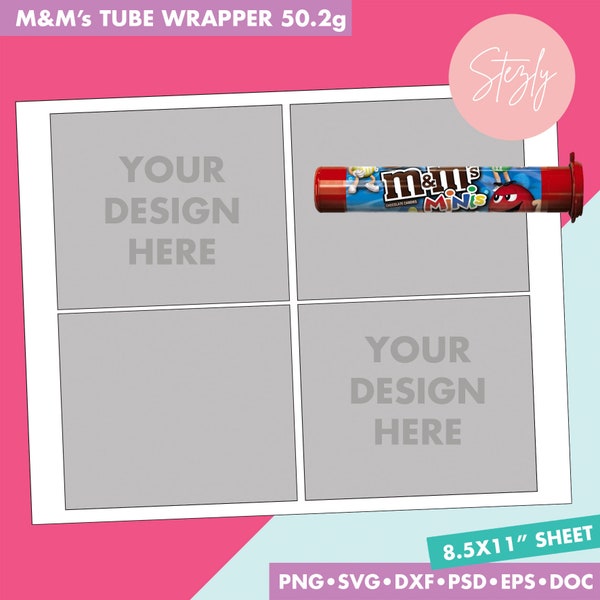 Mini Chocolate Tube Wrapper Template, 50.2 gms, Mini Tube Wrap, Psd, Png, Dxf, Svg, Eps, Formats, 8.5x11" sheet, DIY template