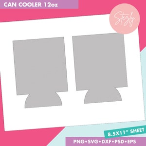 12oz Can Cooler Template, Beer Cooler Template, Sublimation Template, Svg, Dxf, Eps, Png, Psd, 8.5&quot;x11&quot; sheet, Printable, Instant Download
