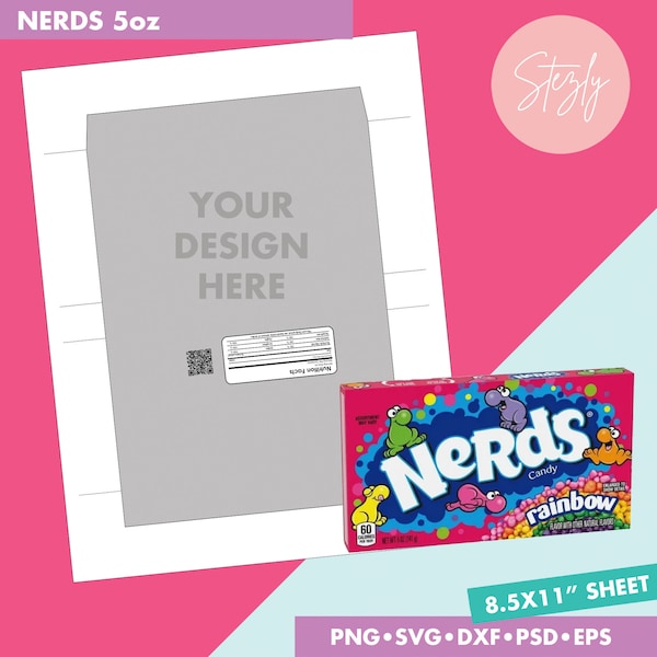 Nerds Candy Box 5oz 141.7g Blank Wrapper Template, Sticker Label, Create Design Your Own, Psd, Png, Svg, Dxf, Eps Files