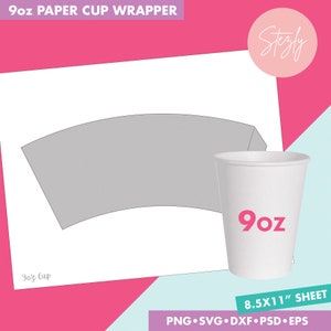 9oz Blank Paper Cup Wrapper Template, Styrofoam Coffee Cup Template, Create Design Your Own, Psd, Png, Svg, Dxf, Eps Files