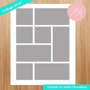 Photo Collage Template - 8x10 - Photography Display Tool - Adobe Photoshop Collage With Text - Layered .PSD Files - T2 - Photoshop File