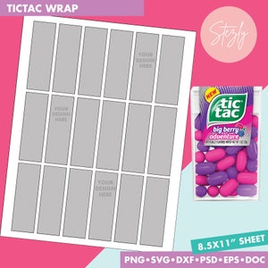 Tic Tac Template, Tictac Wrap, Psd, Png, Svg, Dxf, Eps Formats, 8.5x11" sheet, Blank Template, Candy Template, Photoshop File