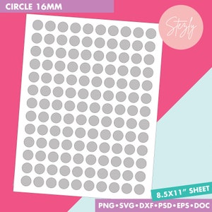 16 mm Circle Template, Circles Template, Stickers Template, Design Template, Paper Size 8.5"x11", Psd, Png, Svg, Eps, Dxf, photoshop file