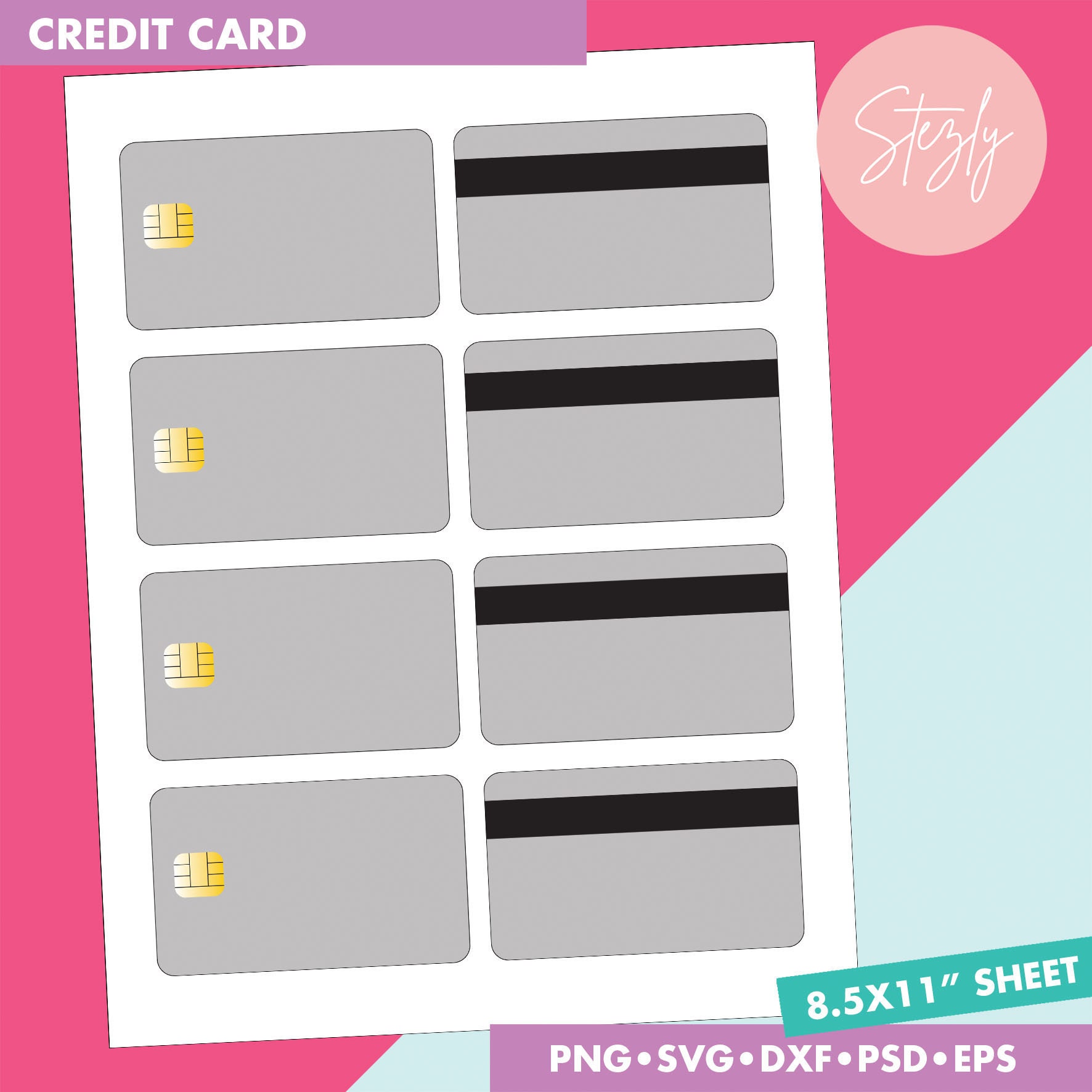 Credit Card Template 8.5x11 Sheet SVG, PNG, PSD and DOCx