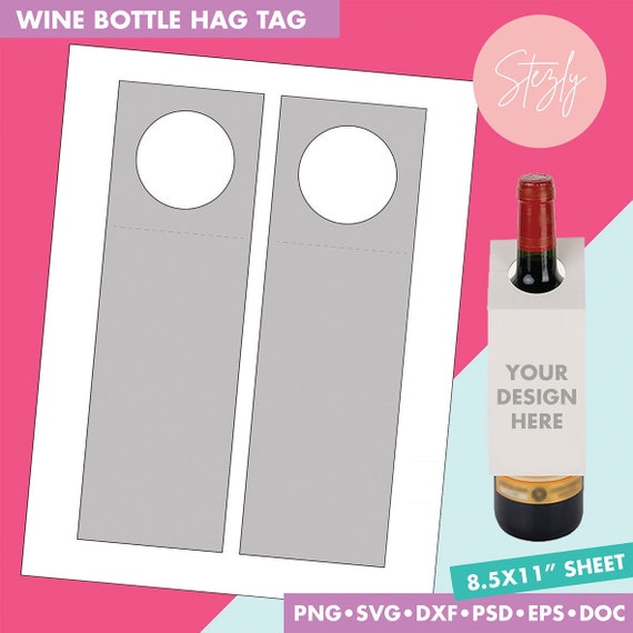 Wine Bottle Hang Tag Blank Template, Party Gift Hang Tag Template, Wine Tag, Paper Size 8.5"x11", Microsoft Word, Psd, Png, Svg, Eps, Dxf