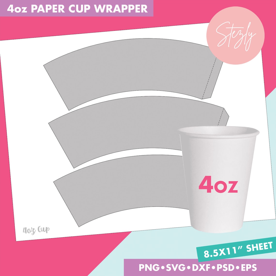 4oz Blank Paper Cup Wrapper Template Styrofoam Coffee Cup - Etsy