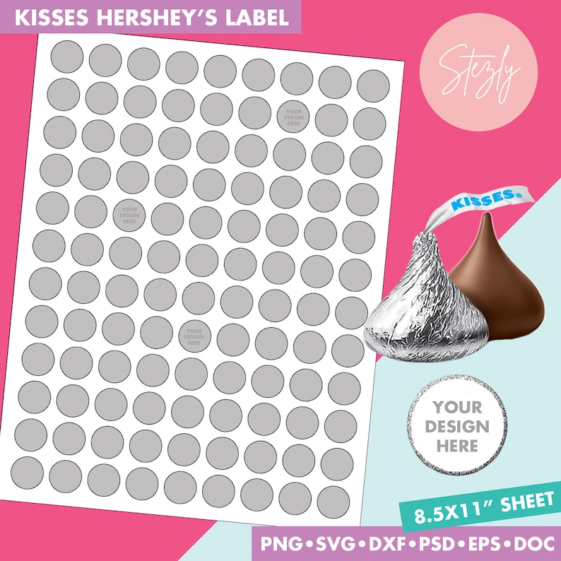 Hershey Kiss Sticker Template, PSD, Microsoft Word Doc Format, Custom Hershey Kiss Stickers, Hershey Kiss Stickers, Hershey Kisses, Kisses image 1