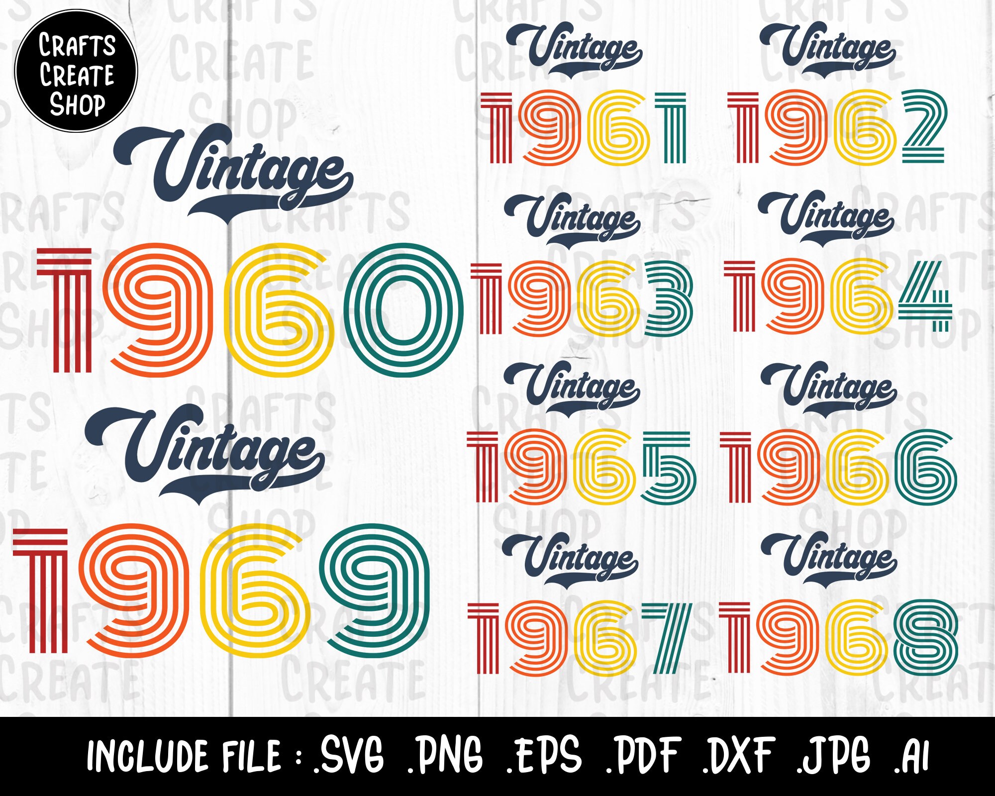 Download Bundle Vintage 1960 1969 Birthday svg distressed retro | Etsy