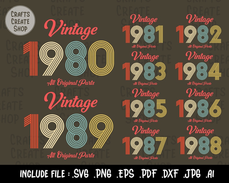 Download Bundle Vintage 1980-1989 original parts Birthday svg | Etsy