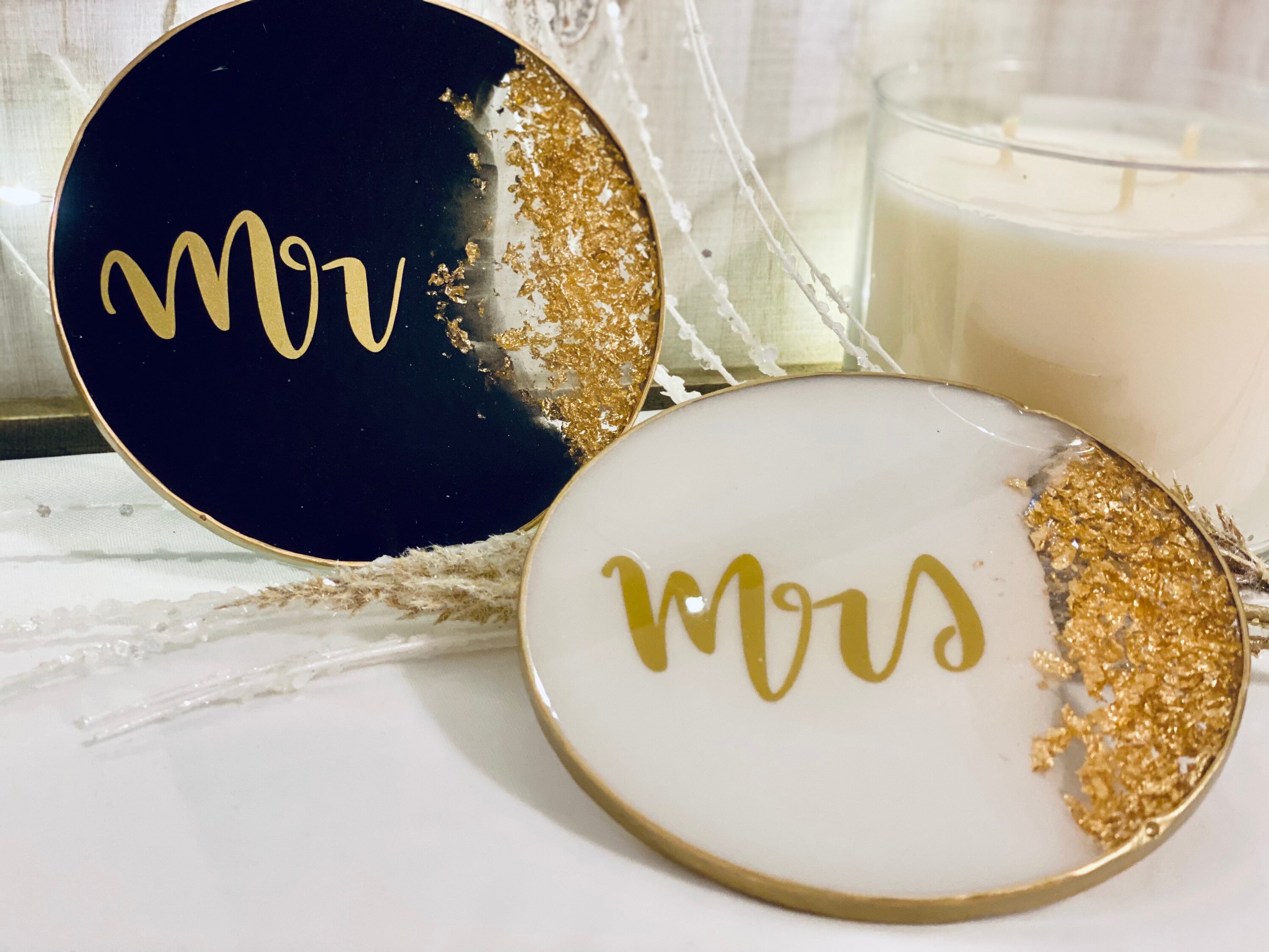 Mr & Mrs Resin Coaster Set Personalized Resin Coasters Etsy