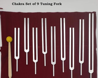 Chakra Tuning Fork Set of 9 Unweighted Healing Includes Soul Purpose and 9th Chakra Complete Set with Mallet and Velvet Bag