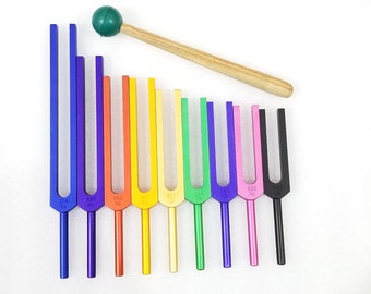Color Unweighted Solfeggio Tuning Forks for Healing Set of 9 DNA Repair