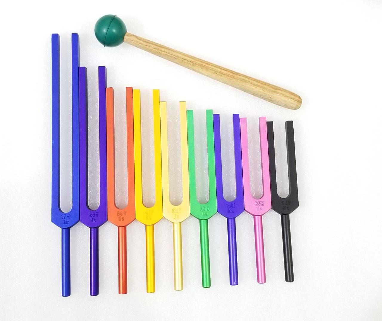 Color Unweighted Solfeggio Tuning Forks for Healing Set of 9 DNA Repair