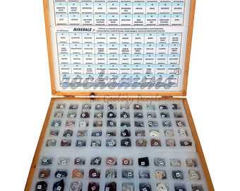 Collection of 100 Rocks & Minerals in a Wooden Box Small Specimens of 50 Rocks and 50 Minerals