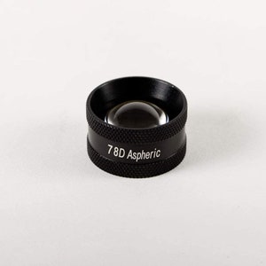 May include: A black aspheric lens with a 7.8 dioptre (7.8D) strength. The lens is designed for use in ophthalmology.