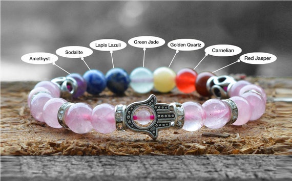 Amazon.com: Love, Protection & Happiness-Rose Quartz-Clear Quartz-Anxiety- Healing Crystals-Stress Relief-Girlfriend Wife Yoga Bracelets-Gift for Her  : Handmade Products