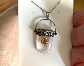 Lovely Handmade Sterling Silver Crystal and Madeira Citrine Pendant Necklace 16"