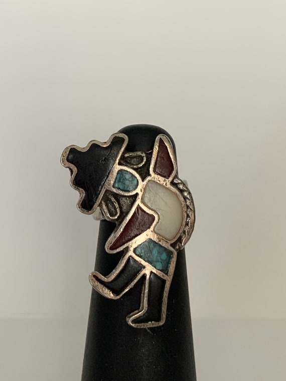 Vintage Zuni Inlay Gemstone Kachina Sterling Silv… - image 1