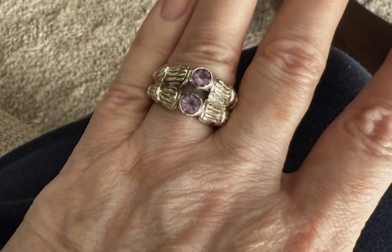 Amethyst Statement Ring: Heavy Sterling Silver Wi… - image 4