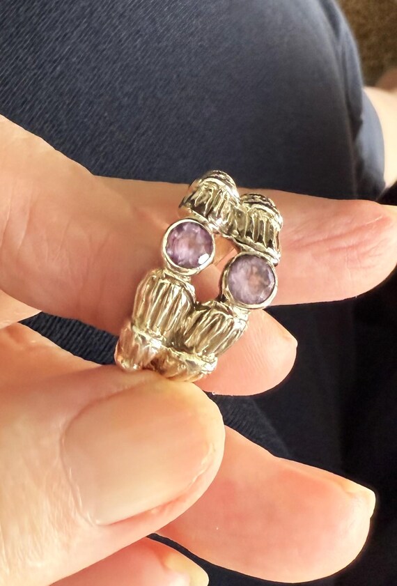 Amethyst Statement Ring: Heavy Sterling Silver Wi… - image 3