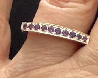 Vintage Sterling Silver Multi Amethyst Stackable Ring - Size 9