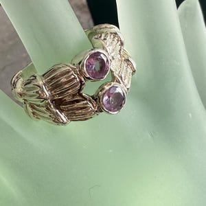 Beautiful Massive / Heavy Sterling Silver 2 Row Amethyst Statement Ring Size 7.5