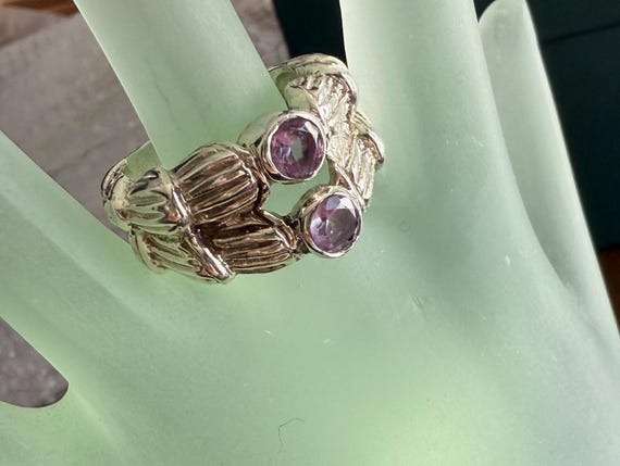 Amethyst Statement Ring: Heavy Sterling Silver Wi… - image 1