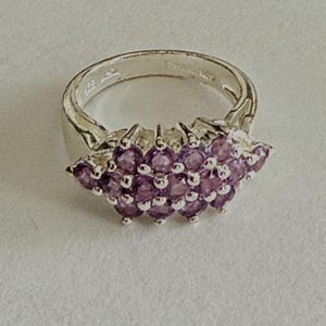 Vintage (Old Stock) Sterling Silver Amethyst Cluster 2 Carat  Band Ring Size 7