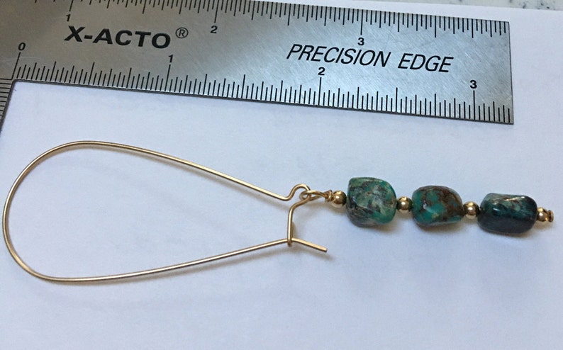 Unique Royston Turquoise Gold Filled Beaded Dangle Kidney Wire Earrings!