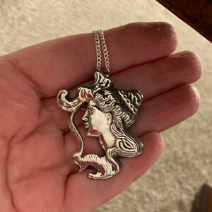 Lovely Large  Art Nouveau Style Sterling Silver Pendant  / Pin Combo Necklace 20&quot; Old Stock