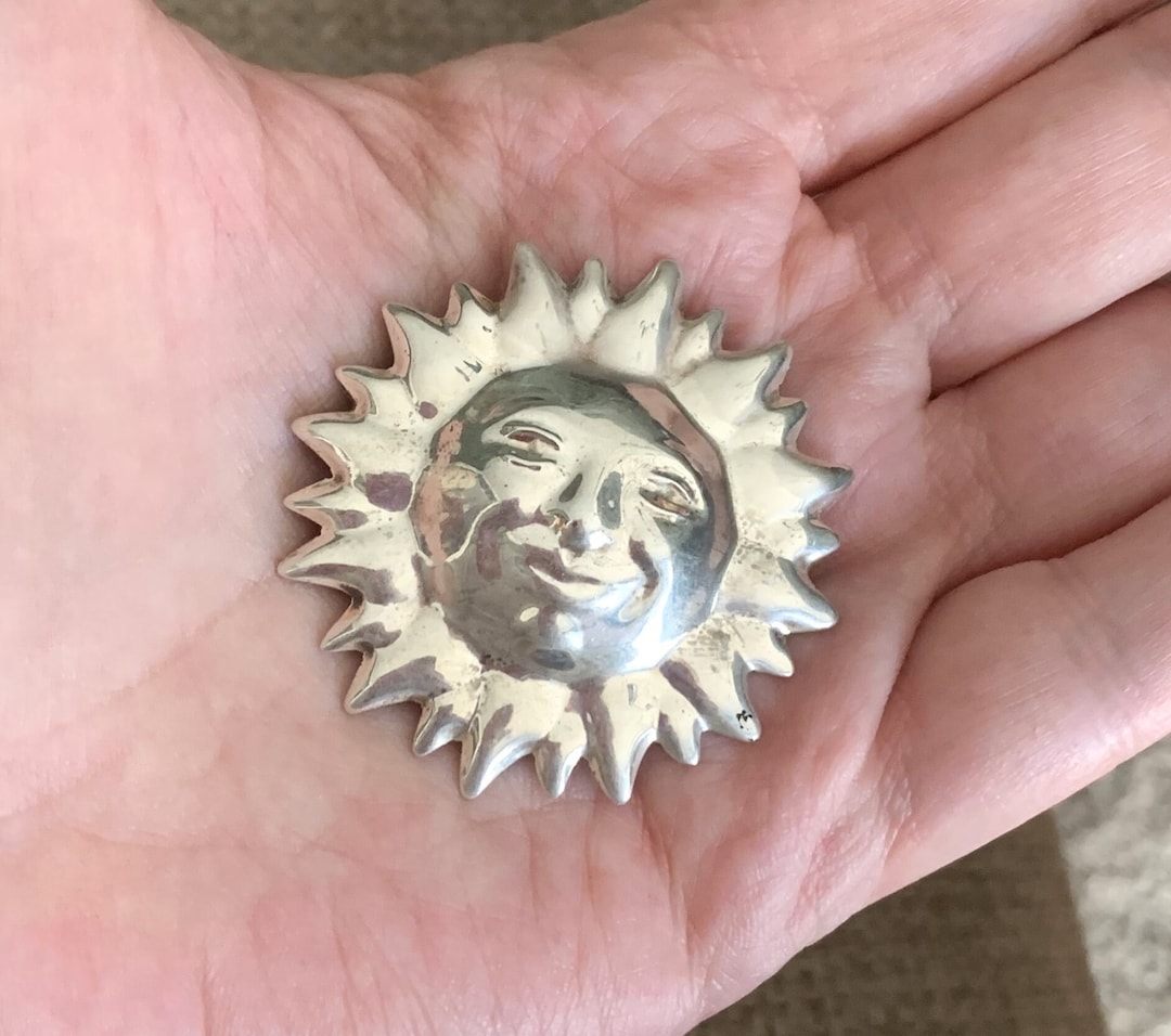 Sun Face Pin Vintage Taxco Sterling Silver Sun Face Pin Brooch - Etsy