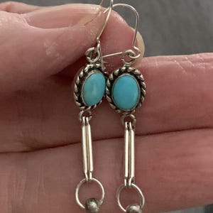 Vintage QT / Pollack Gemstone Turquoise Sterling Silver Wire Dangle Earrings