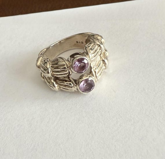 Amethyst Statement Ring: Heavy Sterling Silver Wi… - image 2