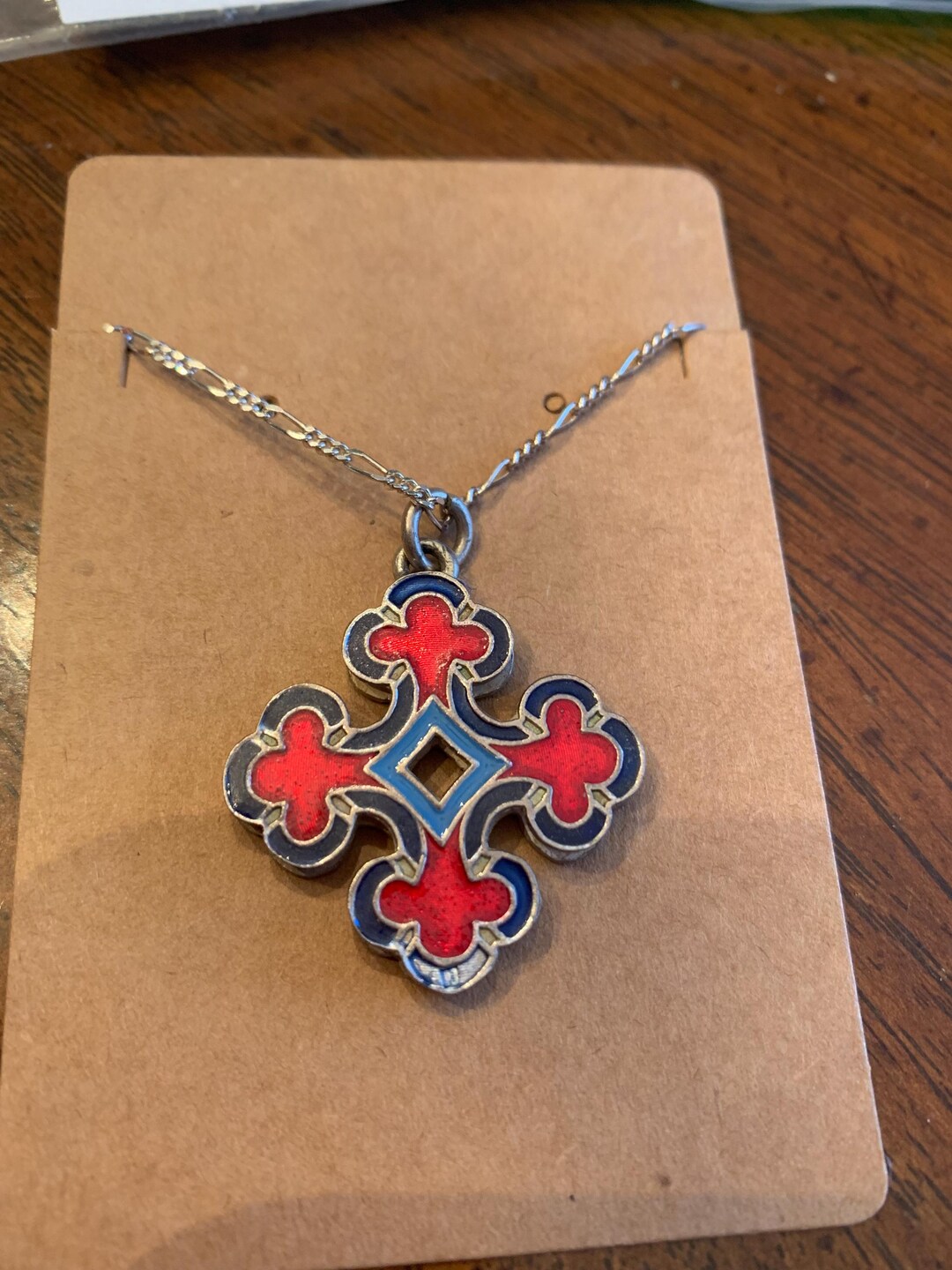 Large Vintage Sterling Silver Enameled Celtic Cross Pendant Necklace 18 ...