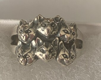 Vintage (Old Stock)  Sterling Silver Stamped Cat / Kitten  Ring  (2 Rows) Sizes Available