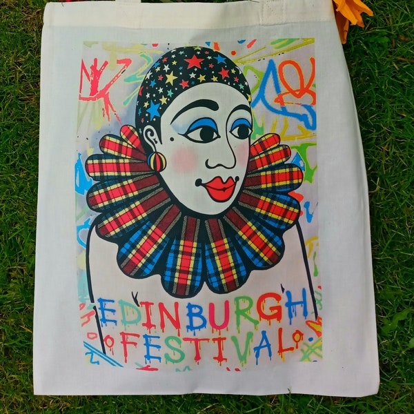 Tote Bag.....Edinburgh Festival/'Pierrot the Clown'/Edinburgh bag/Graffiti Art/Street Theatre/Shopper