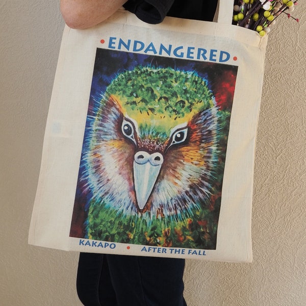Tote Bag,Kakapo,Birds,Bird bag,Enviromental,Bird Art,Bags,Endangered,Shoulder Bag,Wildlife,Conservation,Gift for Her,New Zealand