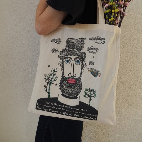 Tote Bag....'Reverend Hugh R Ewes'/Edinburgh//Enviromental bag/Save the planet bag//William blake/Poetry bag/Enviromental Message