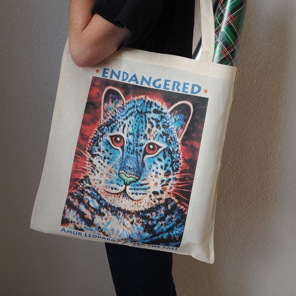 Tote Bag,Amur Leopard,Big Cats,Cats, Bag,Enviromental,Cats in  Art,Bags,Endangered,Shoulder Bag,Wildlife,Gift for Her,Save the Cats